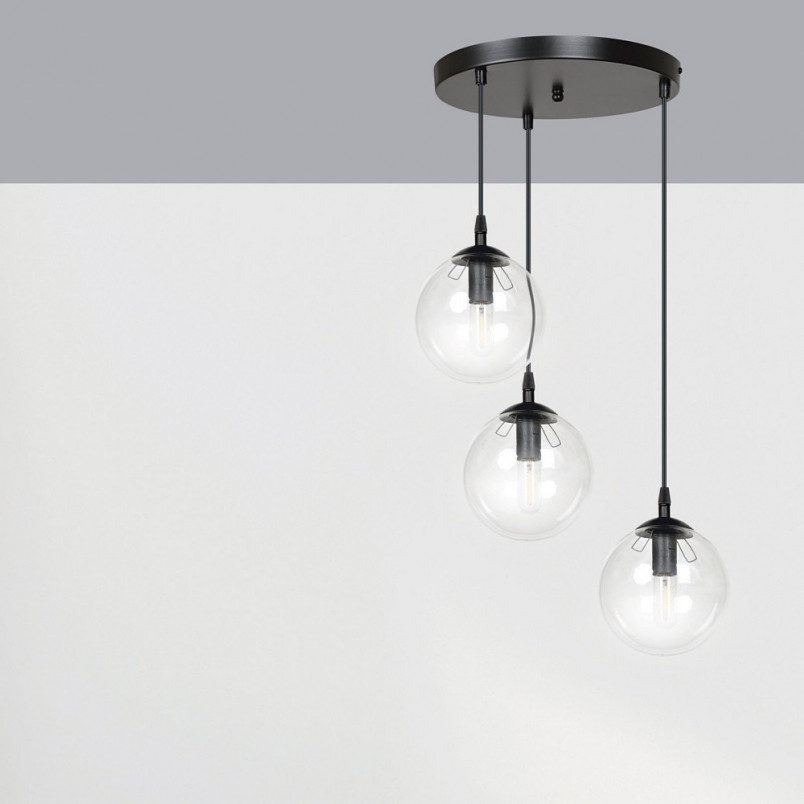 Lampa wisząca szklane kule Cosmo III premium czarno-przezroczysta marki Emibig