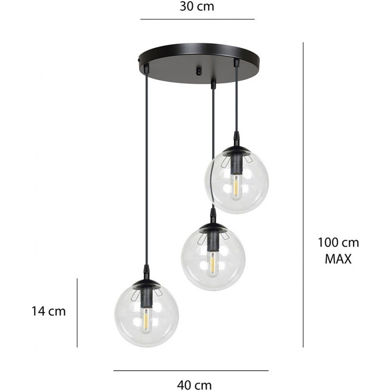Lampa wisząca szklane kule Cosmo III premium czarno-przezroczysta marki Emibig
