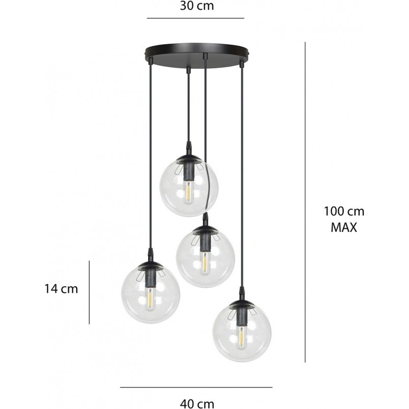 Lampa wisząca szklane kule Cosmo IV premium czarno-przezroczysta marki Emibig