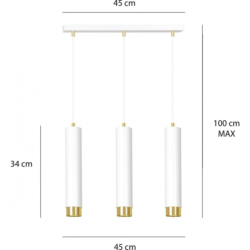 Lampa potrójna wiszące tuby Kibo III biało-złota marki Emibig