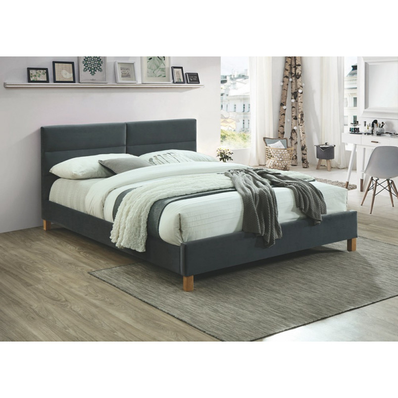 Łóżko welurowe na nóżkach Sierra Velvet 120x200 szary/dąb marki Signal