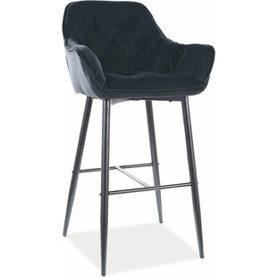 Krzesło barowe welurowe pikowane Cherry Velvet 76 czarne marki Signal
