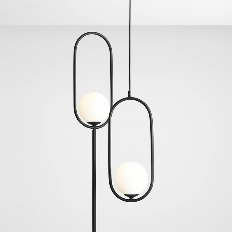 Stylizowa Lampa wisząca szklana kula designerska Riva Black 18 biało-czarna