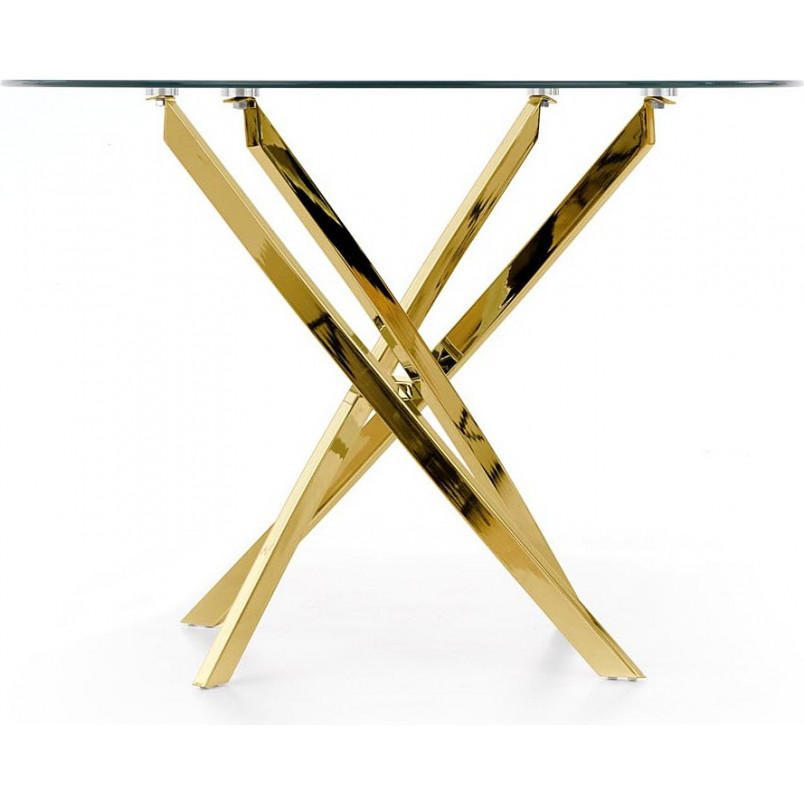 Przezroczysty stół szklany glamour na złotej podstawie Raymond 100 marki Halmar
