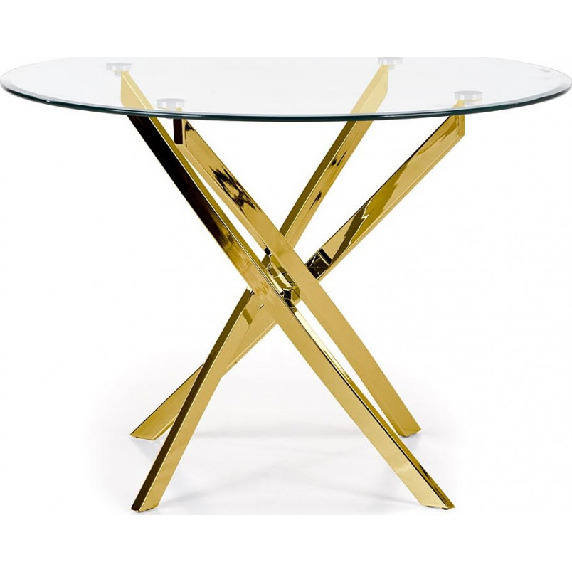 Przezroczysty stół szklany glamour na złotej podstawie Raymond 100 marki Halmar