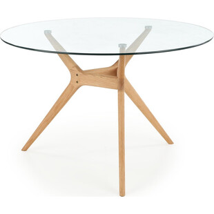 Okrągły szklany stół na drewnianej podstawie Ashmore 120 transparentny/naturalny marki Halmar