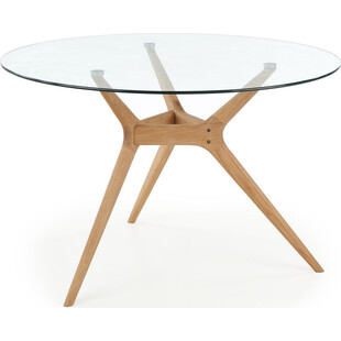 Okrągły szklany stół na drewnianej podstawie Ashmore 120 transparentny/naturalny marki Halmar