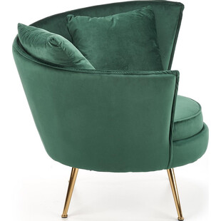 Fotel welurowy ze złotymi nogami i poduszkami Almond zielony marki Halmar