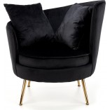 Fotel welurowy ze złotymi nogami i poduszkami Almond czarny marki Halmar