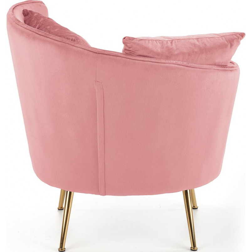 Fotel welurowy ze złotymi nogami i poduszkami Almond różowy marki Halmar