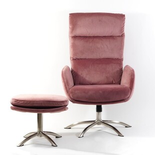 Fotel wypoczynkowy z podnóżkiem Monroe Velvet antyczny róż marki Signal