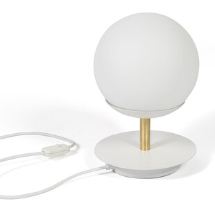 Lampa stołowa szklana kula Plaat biało-mosiężna marki Ummo