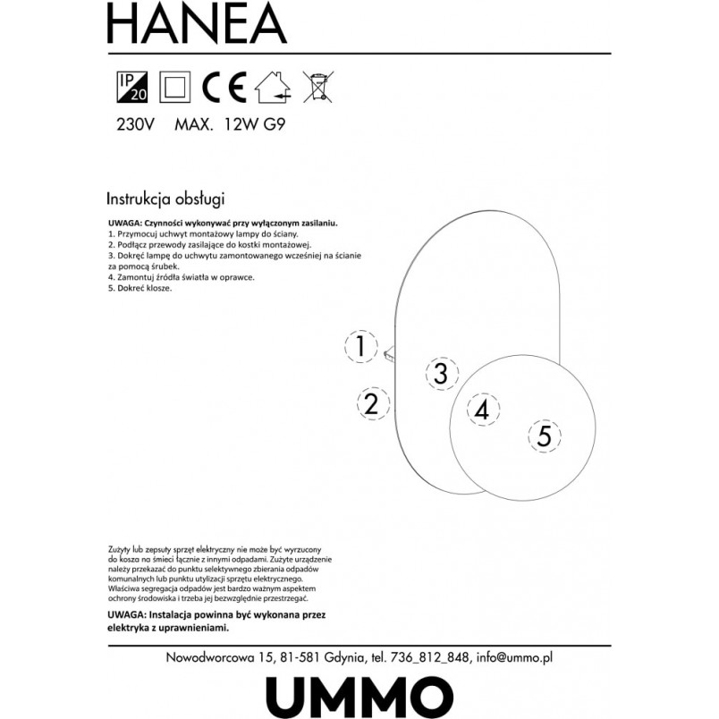 Kinkiet designerski szklana kula Hanea biało-czarny marki Ummo