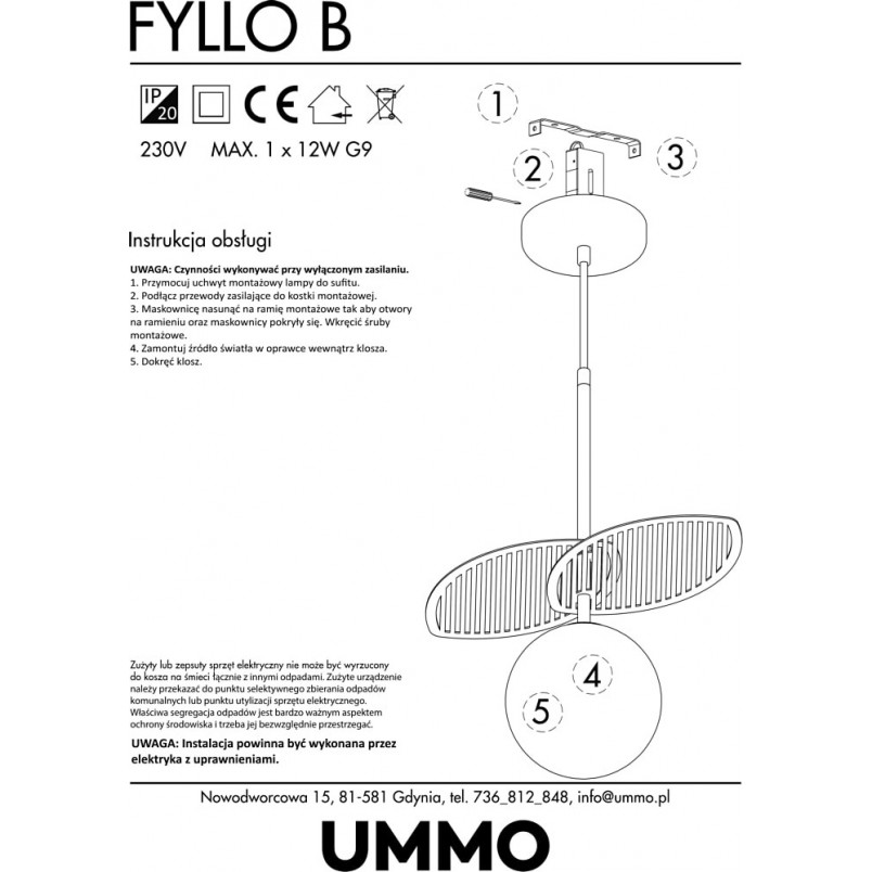 Kinkiet dekoracyjny szklana kula Fyllo biały marki Ummo