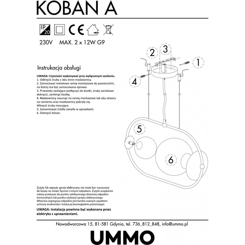 Lampa wisząca szklane kule Koban 50 biała marki Ummo