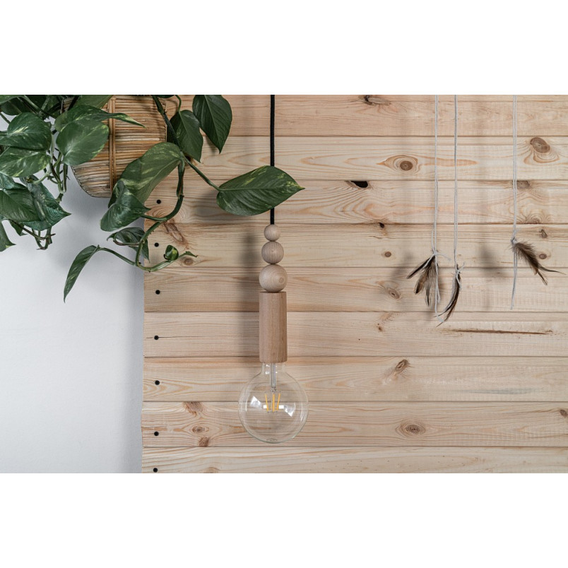 Lampa drewniana wisząca z czarnym przewodem Loft Rullo 5cm Kolorowe kable