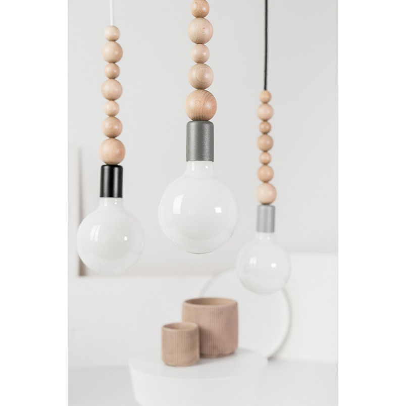 Lampa drewniana wisząca żarówka Loft Sfarer ciemnoszary / biała perła Kolorowe kable