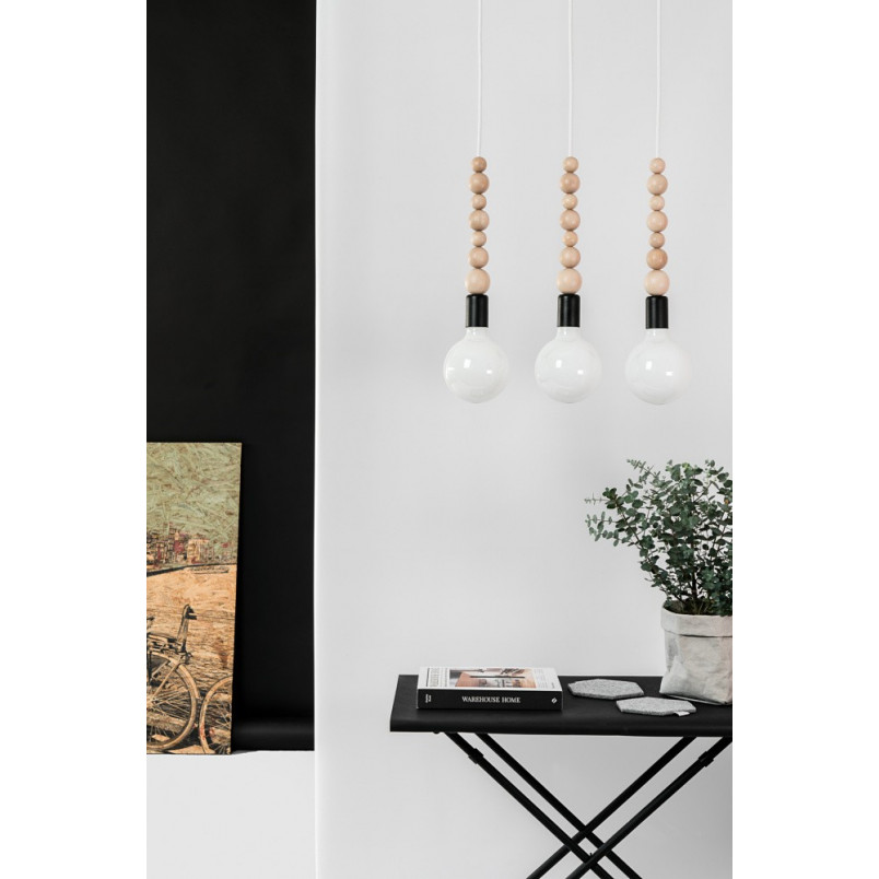Lampa drewniana wisząca żarówka Loft Sfarer czarny / biała perła Kolorowe kable