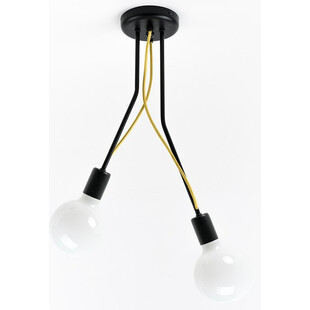 Lampa sufitowa na wysięgnikach 2 żarówki Loft Tubo 36cm czarny / hiszpańska cytryna Kolorowe kable