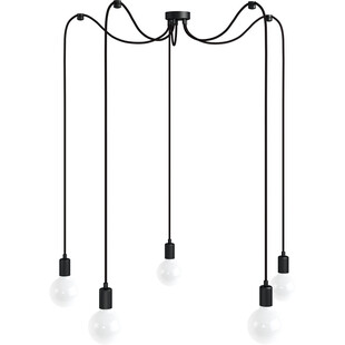 Lampa pająk 5 żarówek Loft Multi Metal Line czarny / czarny tulipan Kolorowe kable
