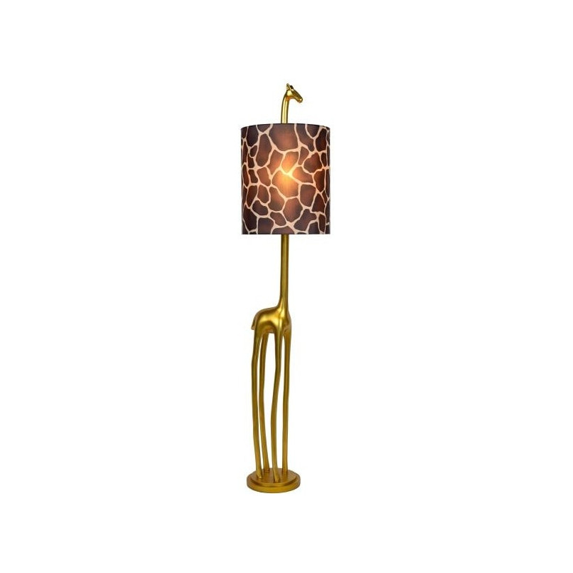 Lampa podłogowa żyrafa z abażurem Miss Tall złoty mat / brązowy Lucide