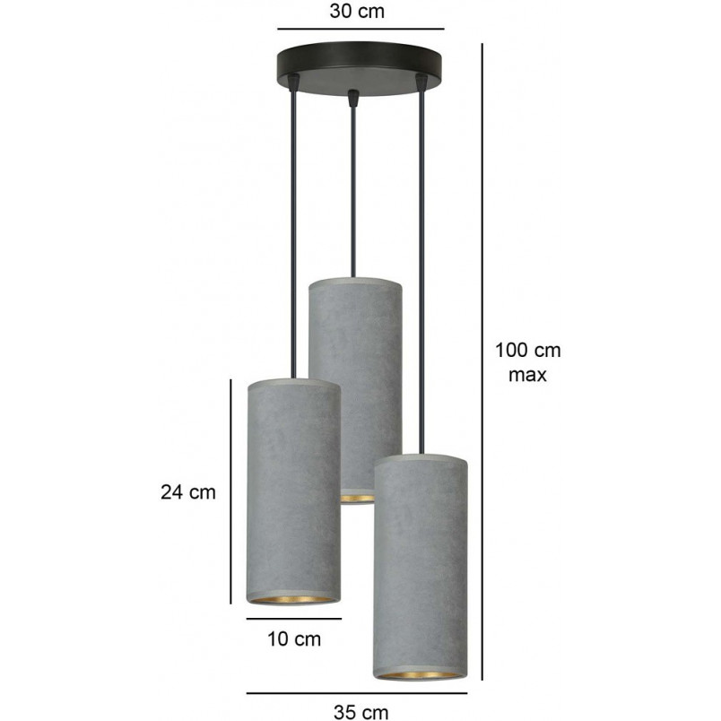 Lampa wisząca potrójna Bente Premium III 25cm szara Emibig