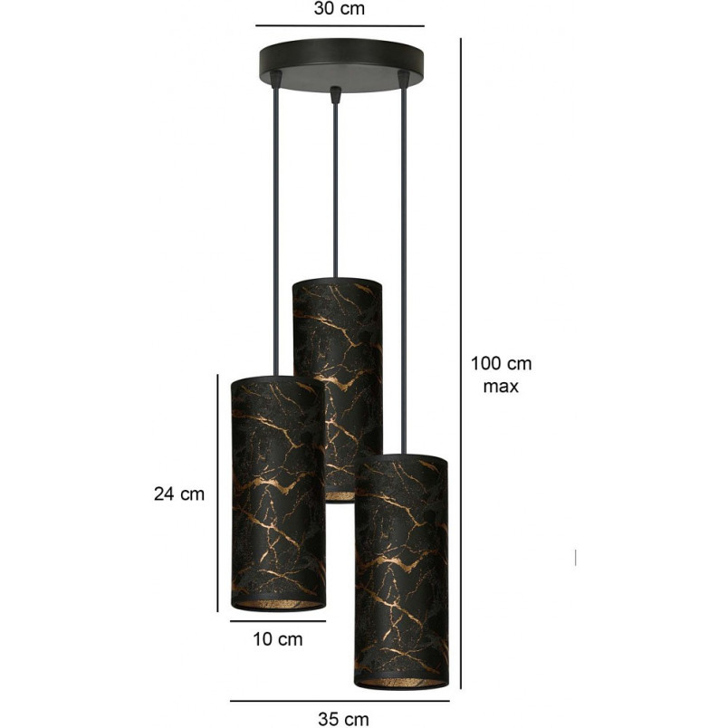 Lampa wisząca potrójna Karli Premium III 25cm czarny marmur Emibig