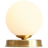 Lampa stołowa szklana kula Ball Brass 14cm biało-mosiężna Aldex