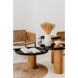 Stolik drewniany z tacą Tyk 50cm dębowo-czarny Nordifra