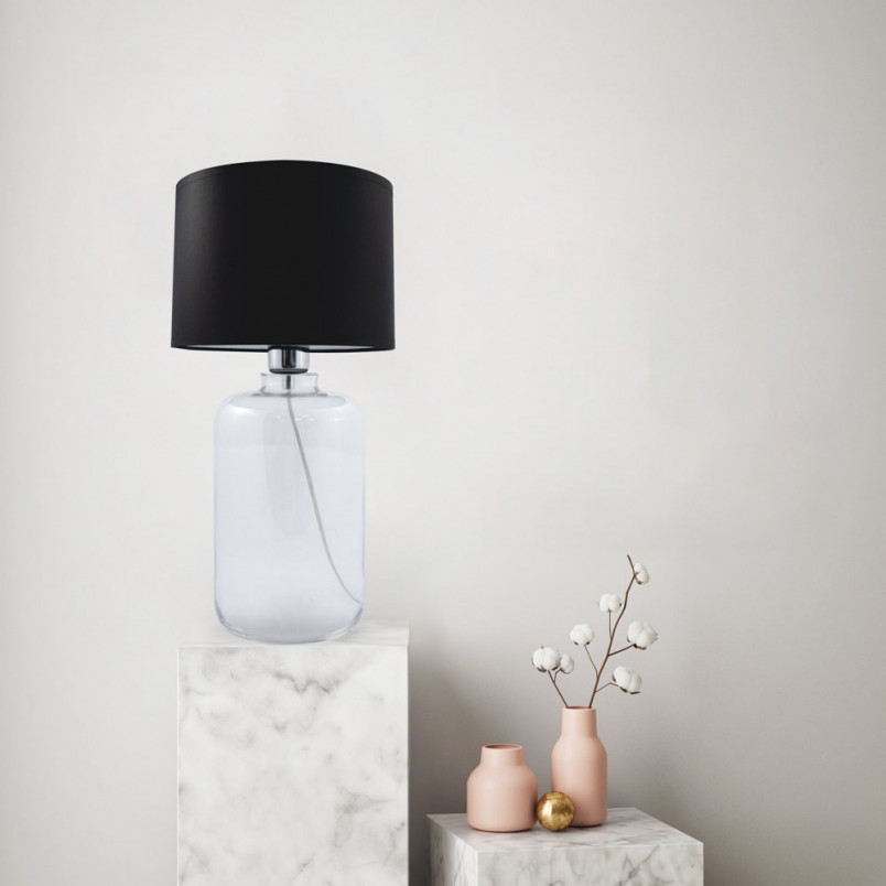 Lampa stołowa szklana z abażurem Samasun czarny / przeźroczysty ZumaLine