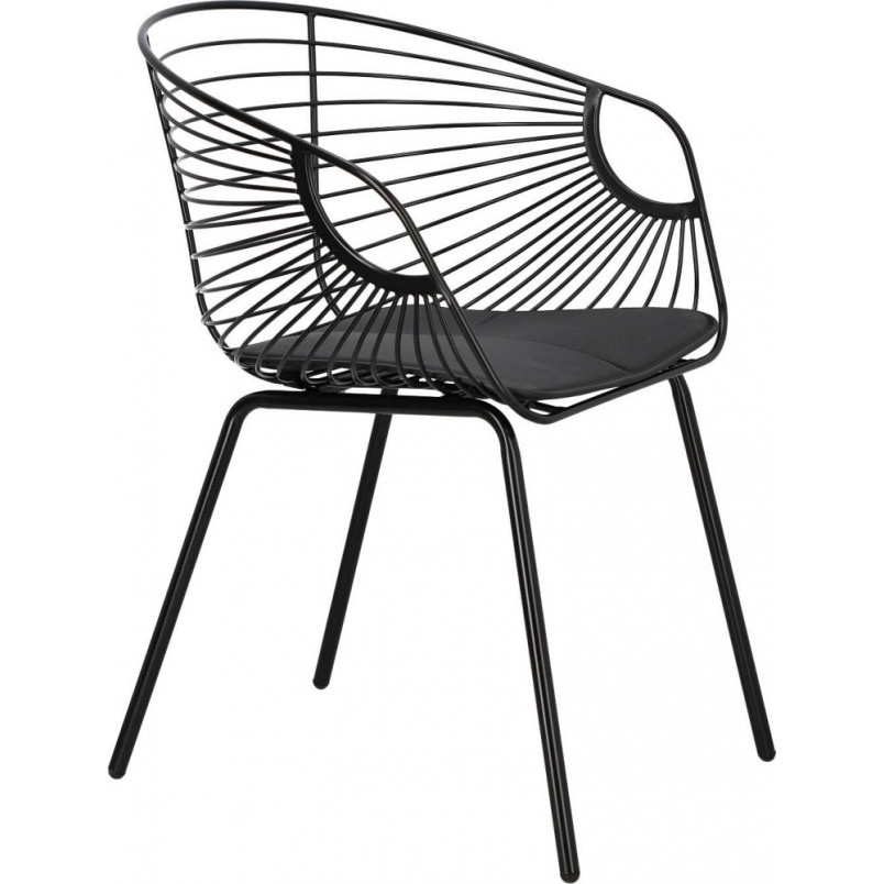 Designerskie czarne krzesło metalowe z podłokietnikami i poduszką Sligo