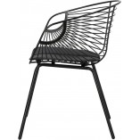 Designerskie czarne krzesło metalowe z podłokietnikami i poduszką Sligo