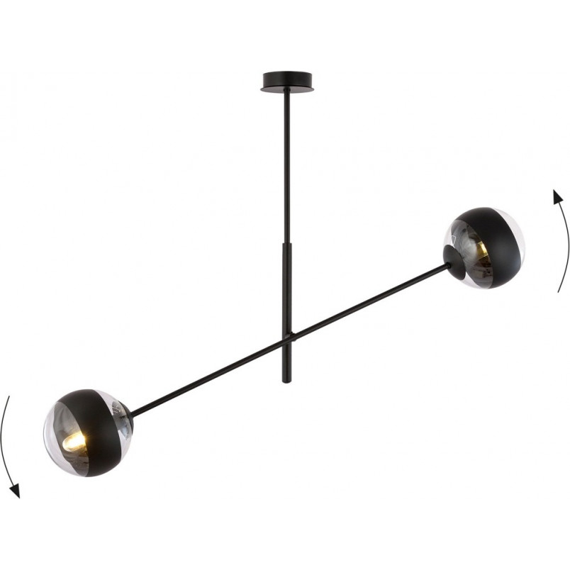 Lampa sufitowa 2 szklane kule Linear Stripe 102cm przezroczysto-czarna Emibig