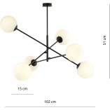 Lampa sufitowa szklane kule Linear VI 102cm opal / czarny Emibig