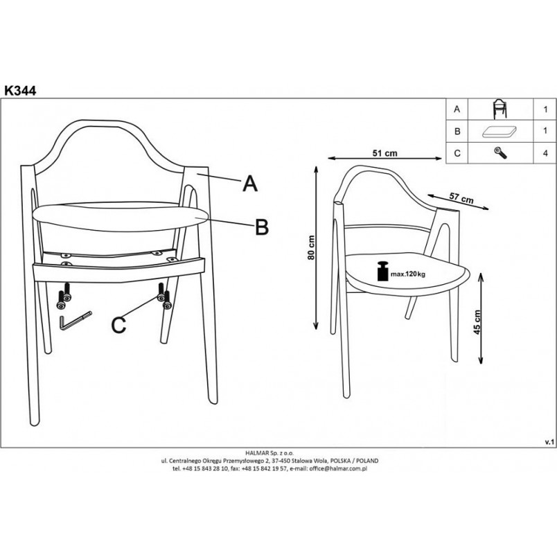 Krzesło skandynawskie tapicerowane z podłokietnikami Elbo K344 popiel