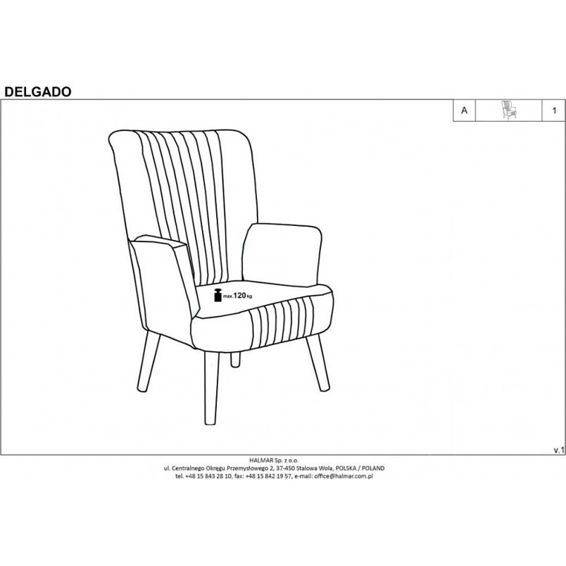 Fotel welurowy wypoczynkowy do salonu Delgado popielaty marki Halmar