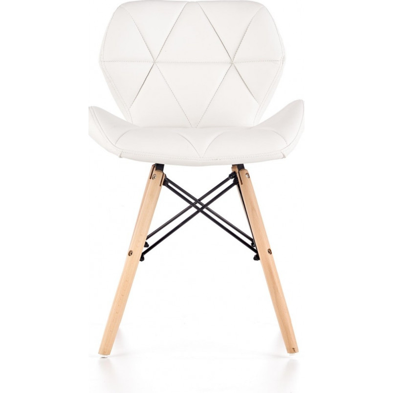 Krzesło pikowane z ekoskóry na drewnianych nogach K281 biały/buk marki Halmar