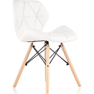 Krzesło pikowane z ekoskóry na drewnianych nogach K281 biały/buk marki Halmar