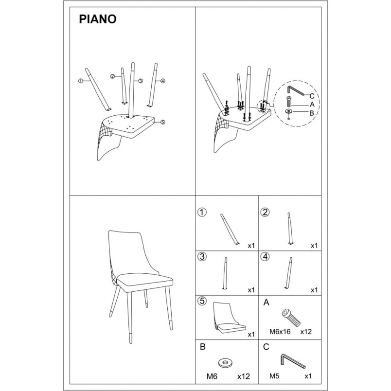 Krzesło welurowe Piano B Velvet Bluvel szare marki Signal