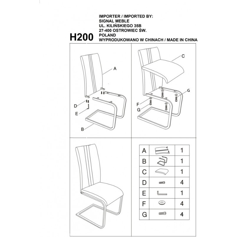 Krzesło nowoczesne z ekoskóry na płozie H-200 szare marki Signal