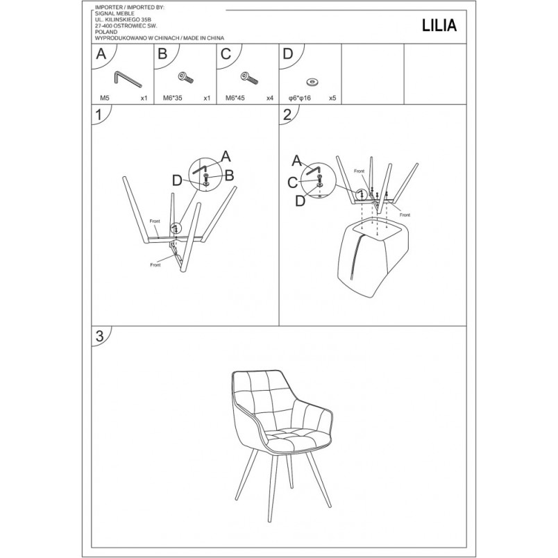 Krzesło fotelowe welurowe Lilia Velvet granatowe marki Signal