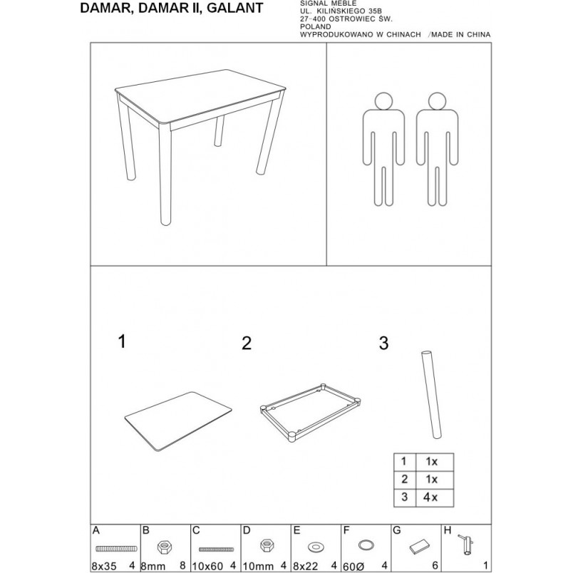 Stół szklany prostokątny Galant 110x70 biały marki Signal