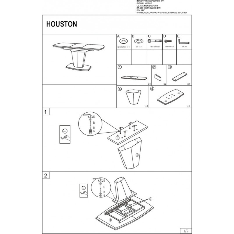 Stół rozkładany na jednej nodze Houston 120x80 dąb/czarny marki Signal