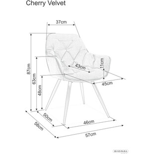 Krzesło welurowe pikowane z podłokietnikami Cherry Velvet turkusowe marki Signal