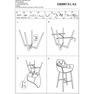 Krzesło barowe welurowe pikowane Cherry Velvet 76 szare marki Signal