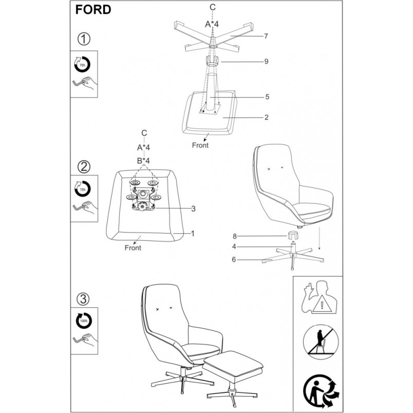 Fotel wypoczynkowy z podnóżkiem Ford Velvet turkusowy marki Signal