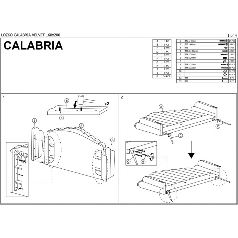 Łóżko welurowe Calabria Velvet 160 szary/złoty marki Signal