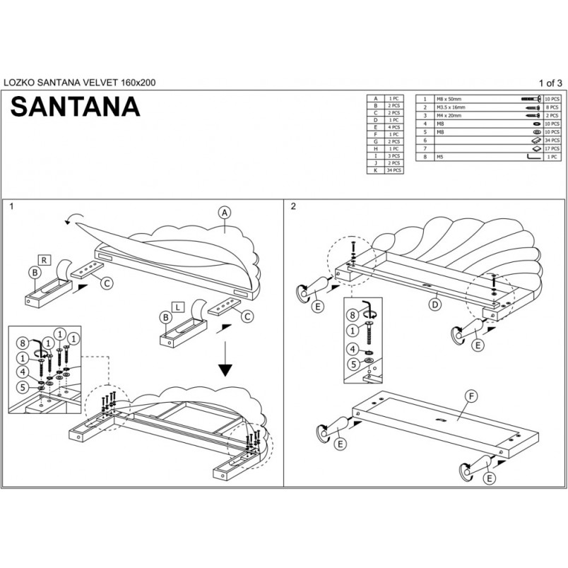 Łóżko welurowe Santana Velvet 160 szary/dąb marki Signal