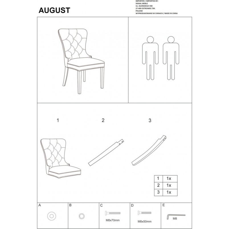 Krzesło pikowane welurowe z kołatką August Velvet szare marki Signal