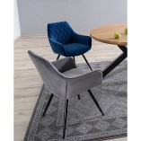 Krzesło welurowe pikowane z podłokietnikami Linea szare marki Signal
